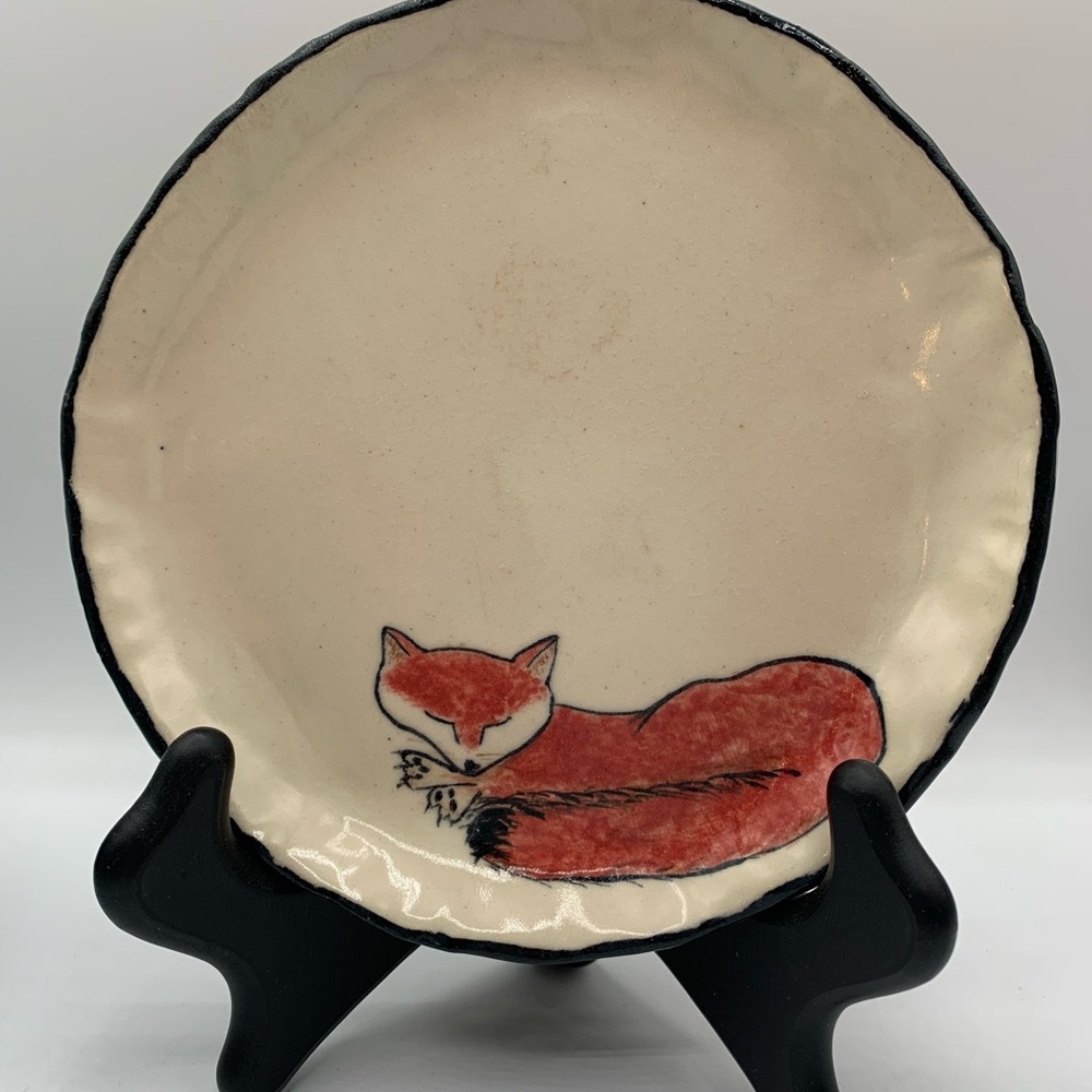 Handcrafted Ceramic Plate Resting Woodland Fox Design